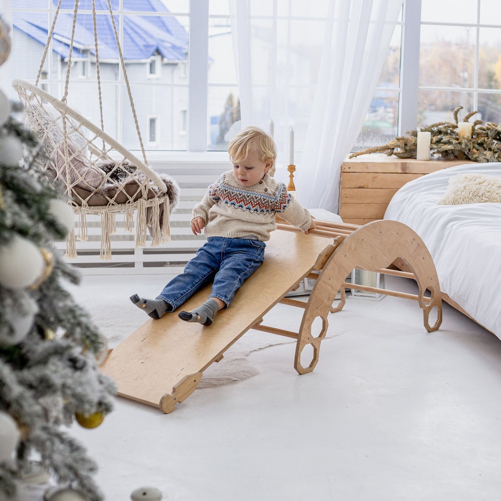 Climbing set for Toddler, Montessori furniture, Climber Arch and pillow, Balance board, Foldable triangle, Indoor playground,First Christmas