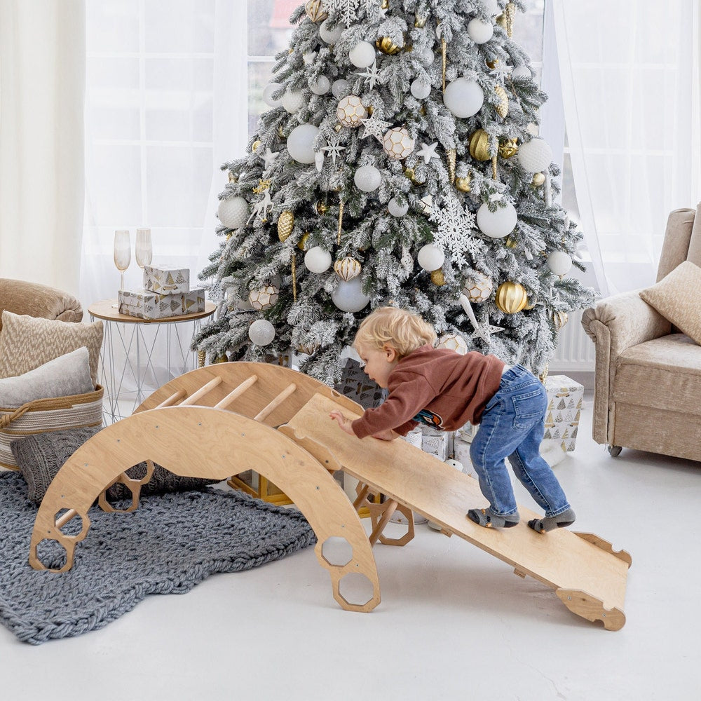 Climbing set for Toddler, Montessori furniture, Climber Arch and pillow, Balance board, Foldable triangle, Indoor playground,First Christmas