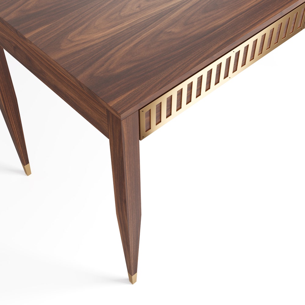 Walnut office desk with two solid walnut drawers with brass fronts, home office desk, modern, writing desk, solid walnut desk, table, bureau