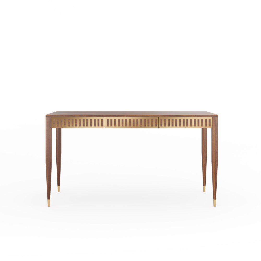 Walnut office desk with three solid walnut drawers with brass fronts, home office desk, modern, writing desk, solid walnut desk, study desk