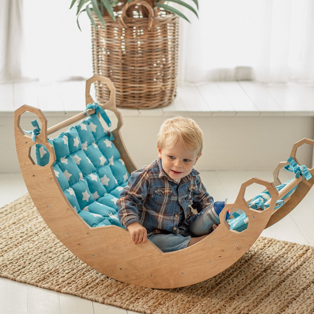Baby First Christmas Gift - Climbing Arch with Cushion and Ramp - Montessori furniture, Rocker with pillow, Balance board, Toddler gym