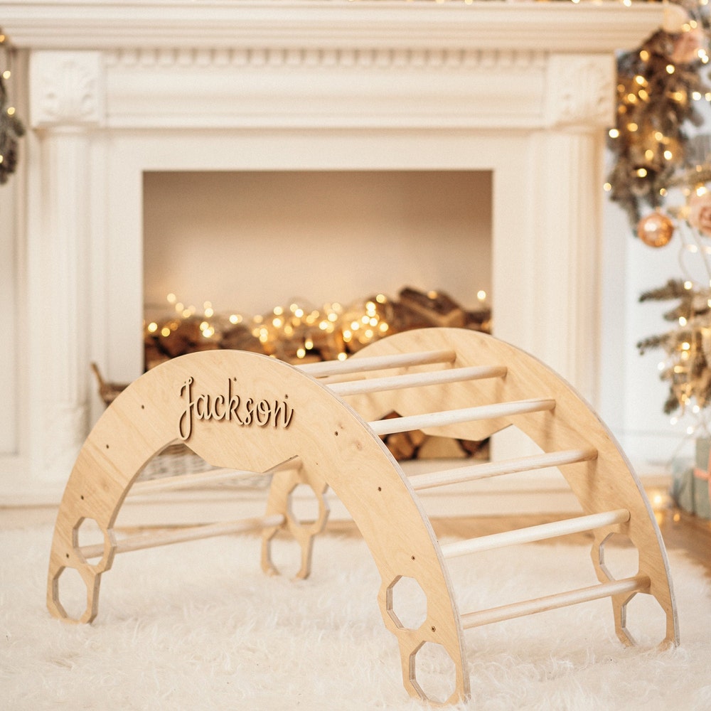 Baby First Christmas Gift - Climbing Arch with Cushion and Ramp - Montessori furniture, Rocker with pillow, Balance board, Toddler gym