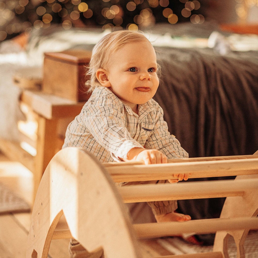 Baby First Christmas Gift - Climbing Arch with Cushion and Ramp - Montessori furniture, Rocker with pillow, Balance board, Toddler gym
