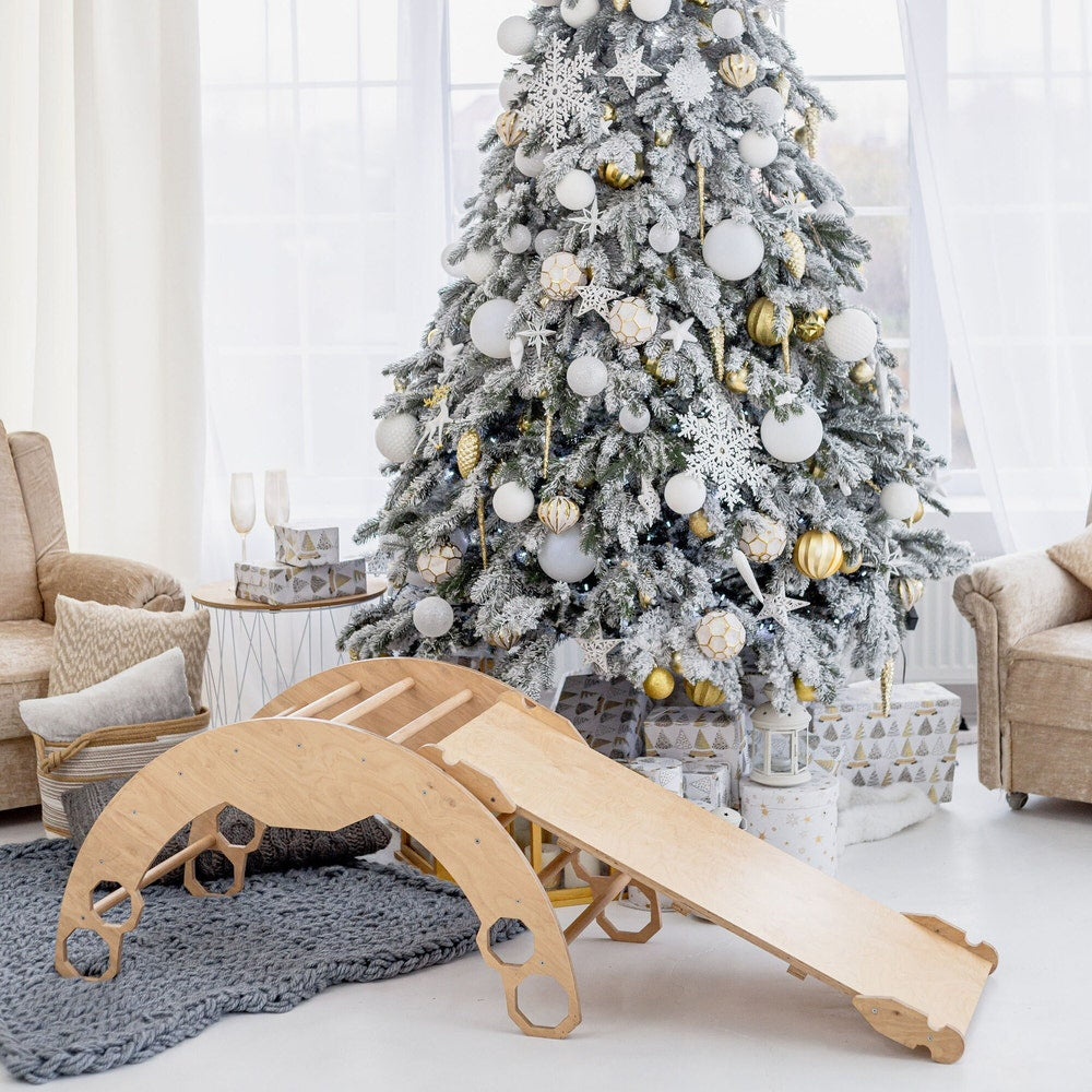 Baby First Christmas Gift - Climbing Arch with Cushion and Ramp - Montessori furniture, Rocker with pillow, Balance board, Toddler gym