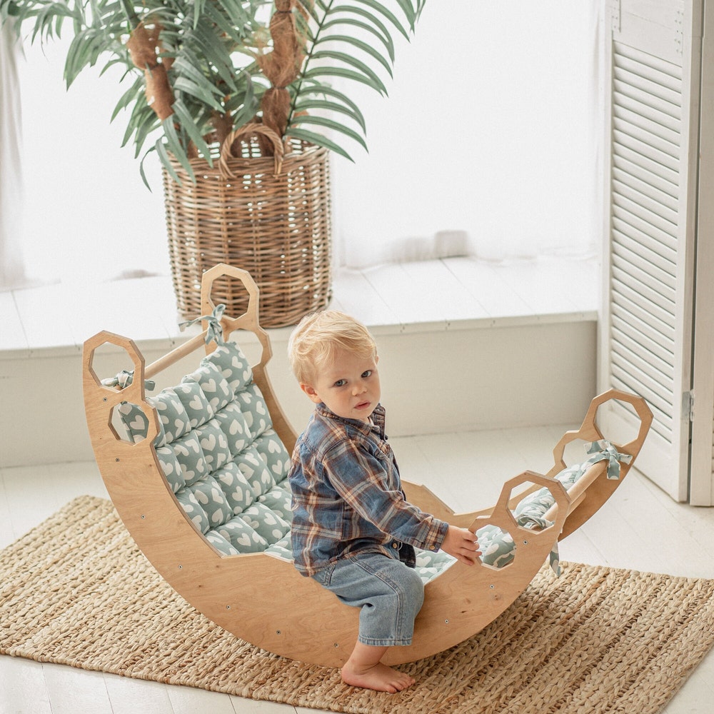 Baby First Christmas Gift - Climbing Arch with Cushion and Ramp - Montessori furniture, Rocker with pillow, Balance board, Toddler gym