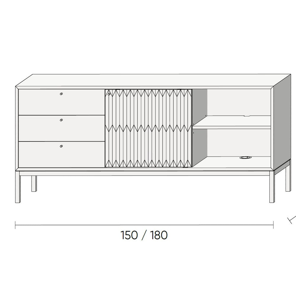 Walnut sideboard, TV stand with three drawers and inlaid door in mid century modern style, credenza, dresser, commode, media cabinet center
