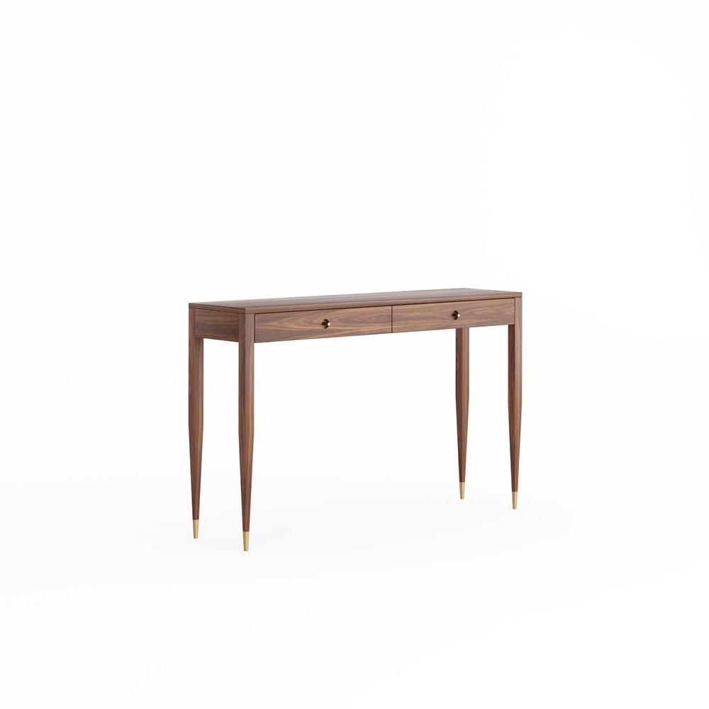 Walnut console table with two drawers and four legs, hallway table, entryway table, dressing table in black walnut, vanity table