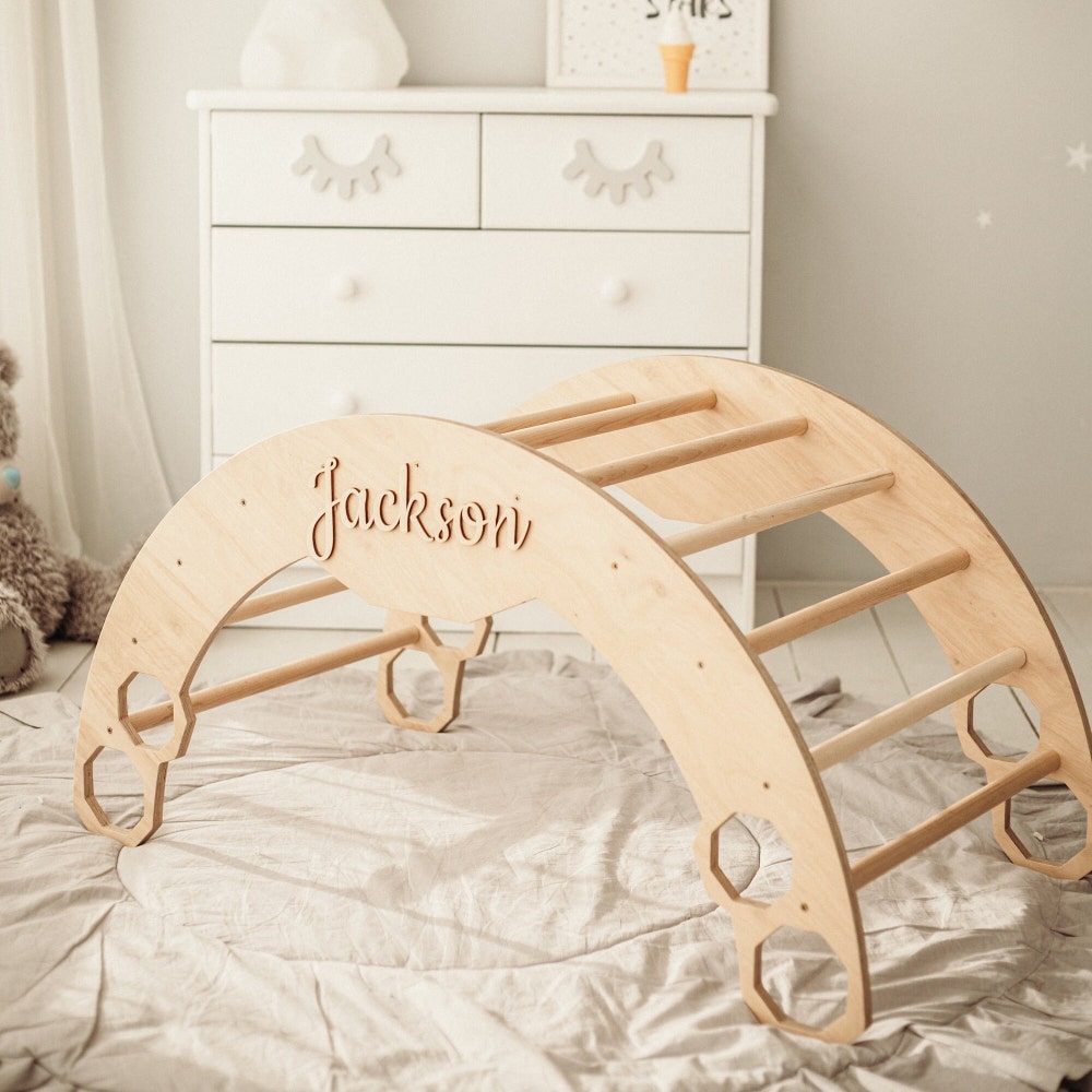 Climbing Arch with Pillow and Ramp, Montessori Furniture, Arch Rocker Pillow, Toddler Christmas gift, Nursery Playmat, Wooden Baby Gym