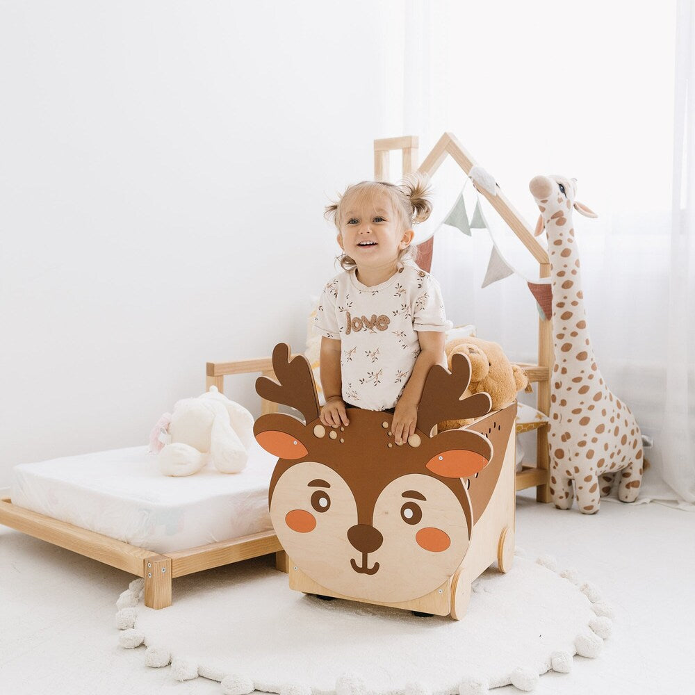 Toys Storage Box with wheels, Toddler Nursery Decor, Montessori furniture, Kids playroom, Toy Chest on Casters, Baby First Christmas gift