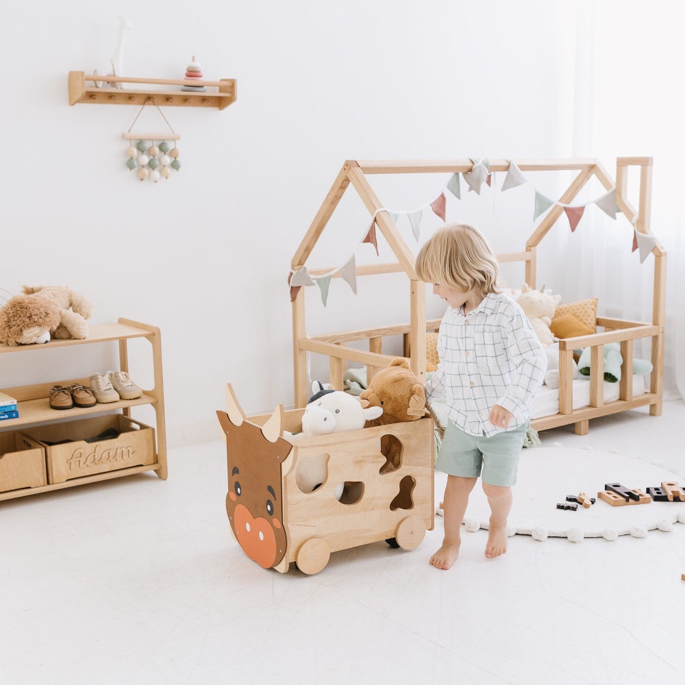 Toys Storage Box - Set of Two Boxes Cows Style, montessori furniture, Baby First Christmas Gift, Nursery farmhouse decor, Toddler playroom