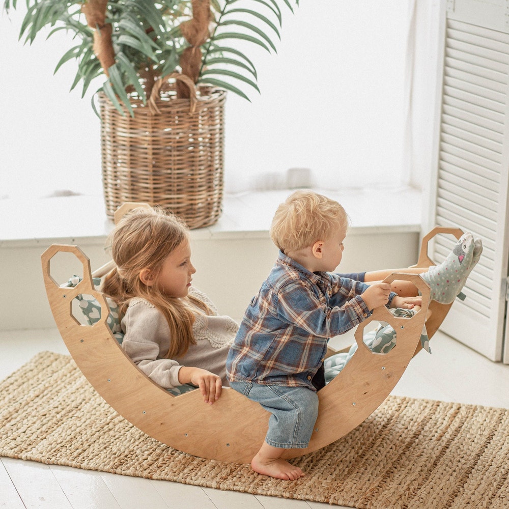 Climbing Arch with Pillow, Baby standing walking toys, Montessori furniture, Toddler First christmas gift, Wooden baby gym Montessori rocker