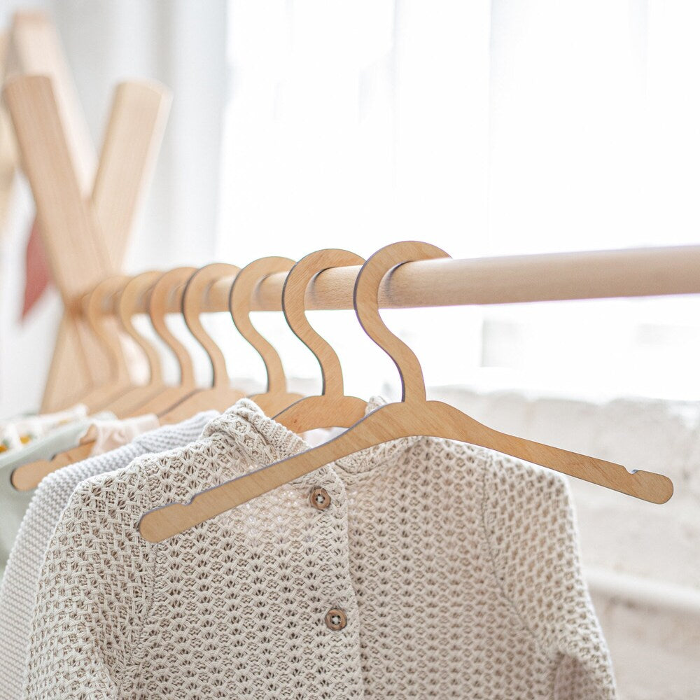 Wooden Clothing Rack with Shelves and Hangers, born Baby Wardrobe, Teepees for kids, Montessori furniture, Nursery Infant Dress Hanger