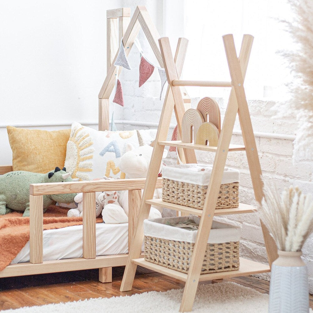 Wooden Clothing Rack with Shelves and Hangers, born Baby Wardrobe, Teepees for kids, Montessori furniture, Nursery Infant Dress Hanger