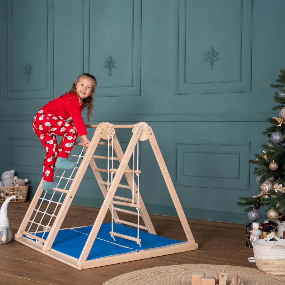 41х37″ Up to 4 Years  Montessori Climbing Small Triangle, Baby Play Mat, Waldorf Climbing Toy, Rope Swings, Baby Mobile, Indoor Play Gym