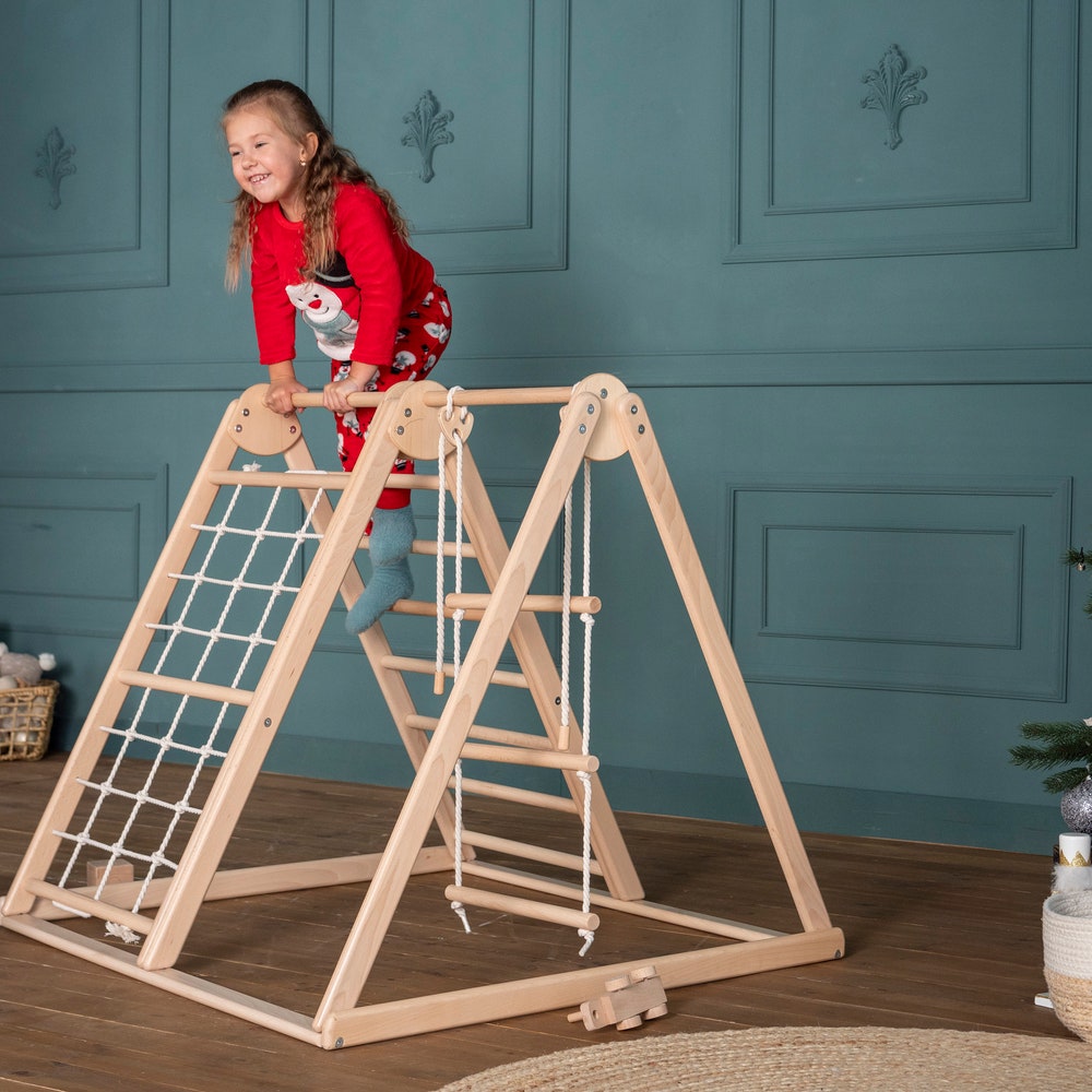 41х37″ Up to 4 Years  Montessori Climbing Small Triangle, Baby Play Mat, Waldorf Climbing Toy, Rope Swings, Baby Mobile, Indoor Play Gym