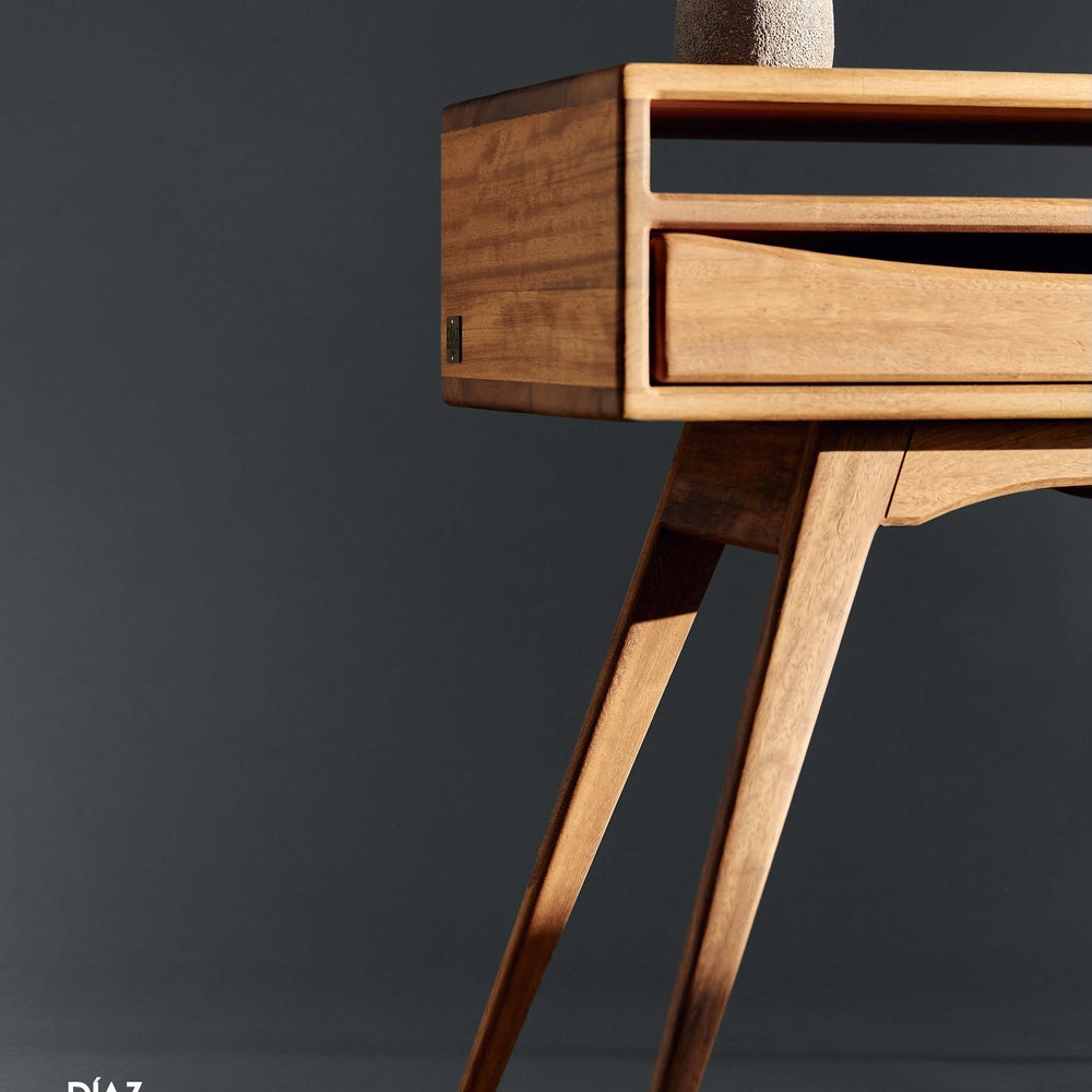 Wooden bedside table with storage Handcrafted wooden nightstand Scandinavian-inspired nightstand with storage Bedroom furniture Contemporary