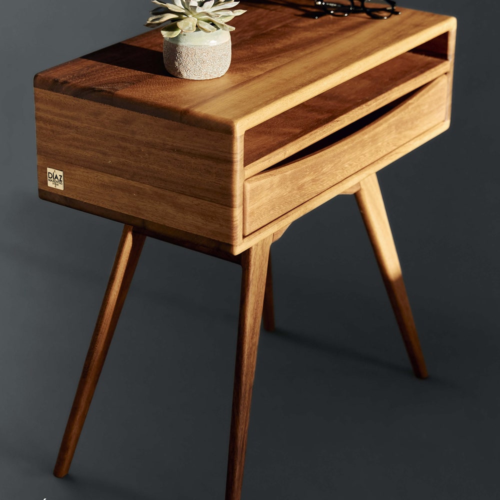 Wooden bedside table with storage Handcrafted wooden nightstand Scandinavian-inspired nightstand with storage Bedroom furniture Contemporary