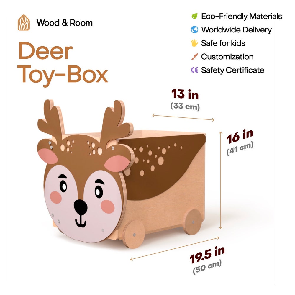 Wooden Box on Wheels, Baby and Toddler Toys Storage, Montessori furniture, Woodland Nursery, Cow Toy Box, Farm First Christmas Toddler Gift