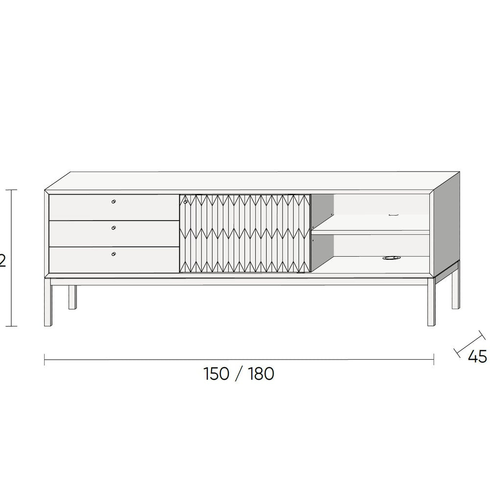Walnut sideboard, TV stand with three drawers and inlaid door in mid century modern style, credenza, dresser, commode, media cabinet center