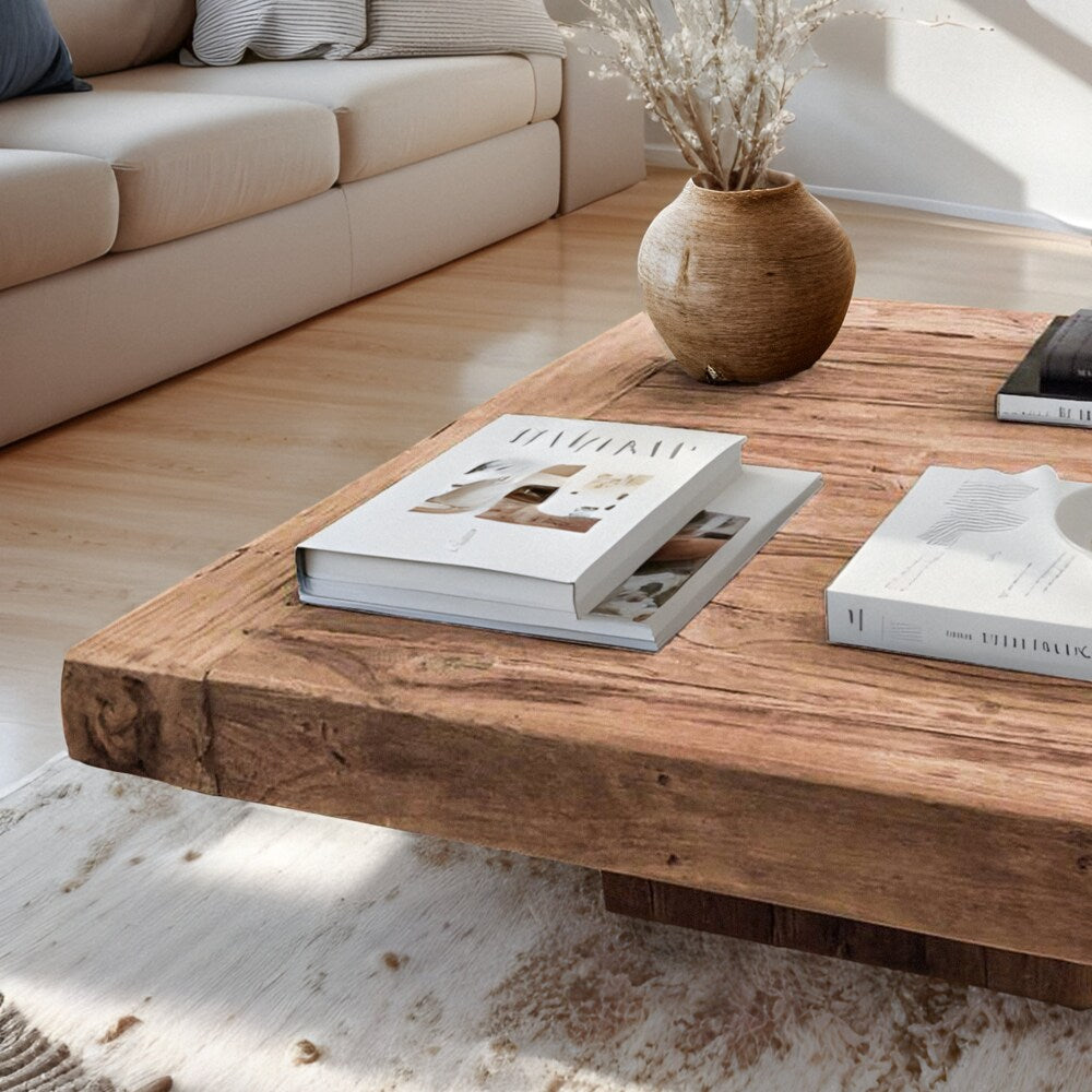 Rustic Wooden Coffee Table for Living Room, Handmade Mid Century Live Edge Table Brown Farmhouse Unique Solid Modern Side Tables