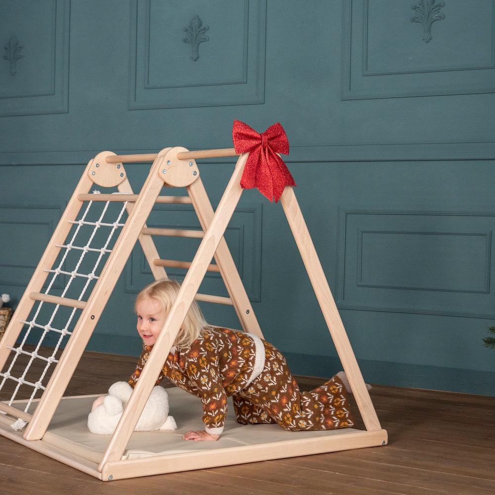 41х37″ Up to 4 Years  Montessori Climbing Small Triangle, Baby Play Mat, Waldorf Climbing Toy, Rope Swings, Baby Mobile, Indoor Play Gym