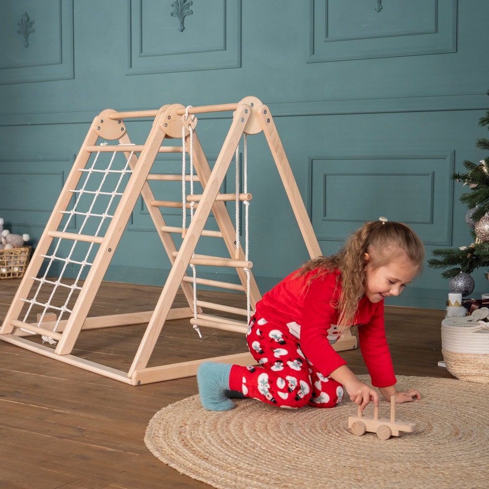 41х37″ Up to 4 Years  Montessori Climbing Small Triangle, Baby Play Mat, Waldorf Climbing Toy, Rope Swings, Baby Mobile, Indoor Play Gym