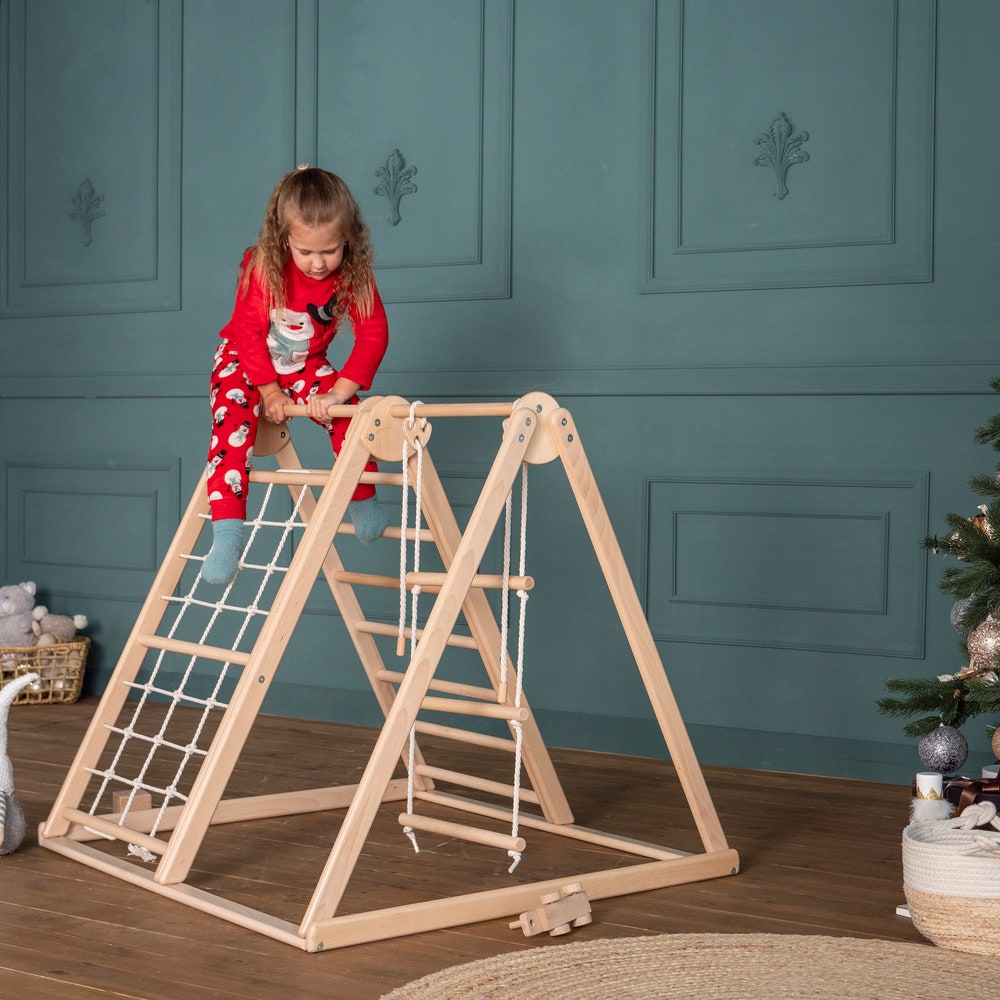 41х37″ Up to 4 Years  Montessori Climbing Small Triangle, Baby Play Mat, Waldorf Climbing Toy, Rope Swings, Baby Mobile, Indoor Play Gym