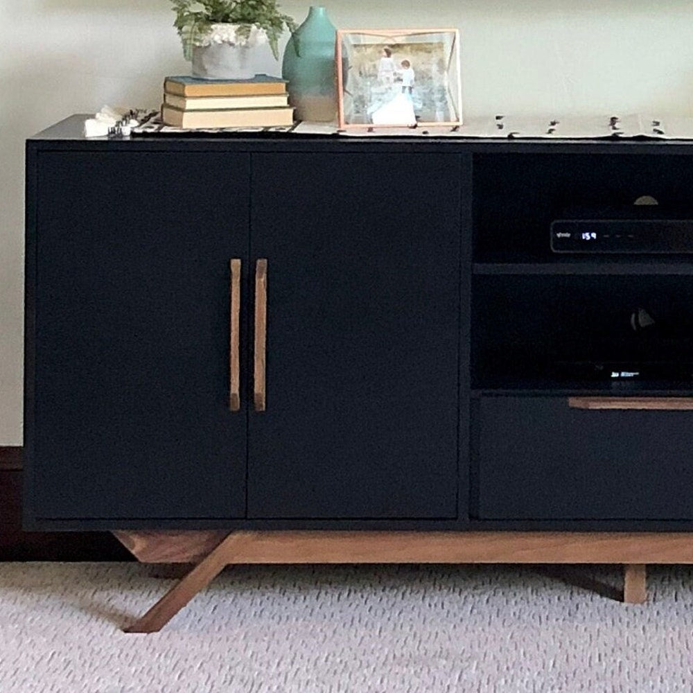 72" Bespoke Media Console - 4 Doors, 1 Drawer - Black & Walnut