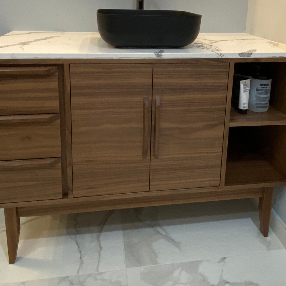 48" Mid Century Bathroom Vanity Cabinet - Single Sink, 2 Door, 3 Drawers - Customize to Your Unique Style - For  Home Build or Remodel