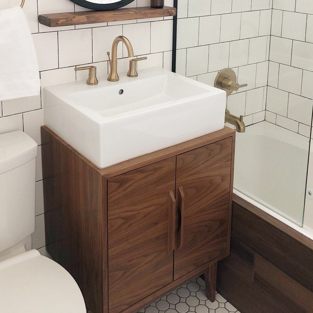 24" Mid Century Bathroom Vanity Cabinet - Single Sink, 2 Doors, No Drawers - Custom to Your Unique Style - For  Home Build or Remodel