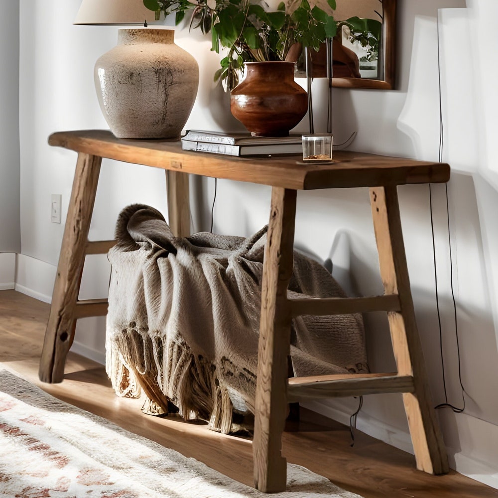 Console Table, Unique Rustic/Reclaimed Wood, Custom Farmhouse Hallway Sofa Entrway Wooden Solid Foyer Dresser Entry Table Gift for Women/Her