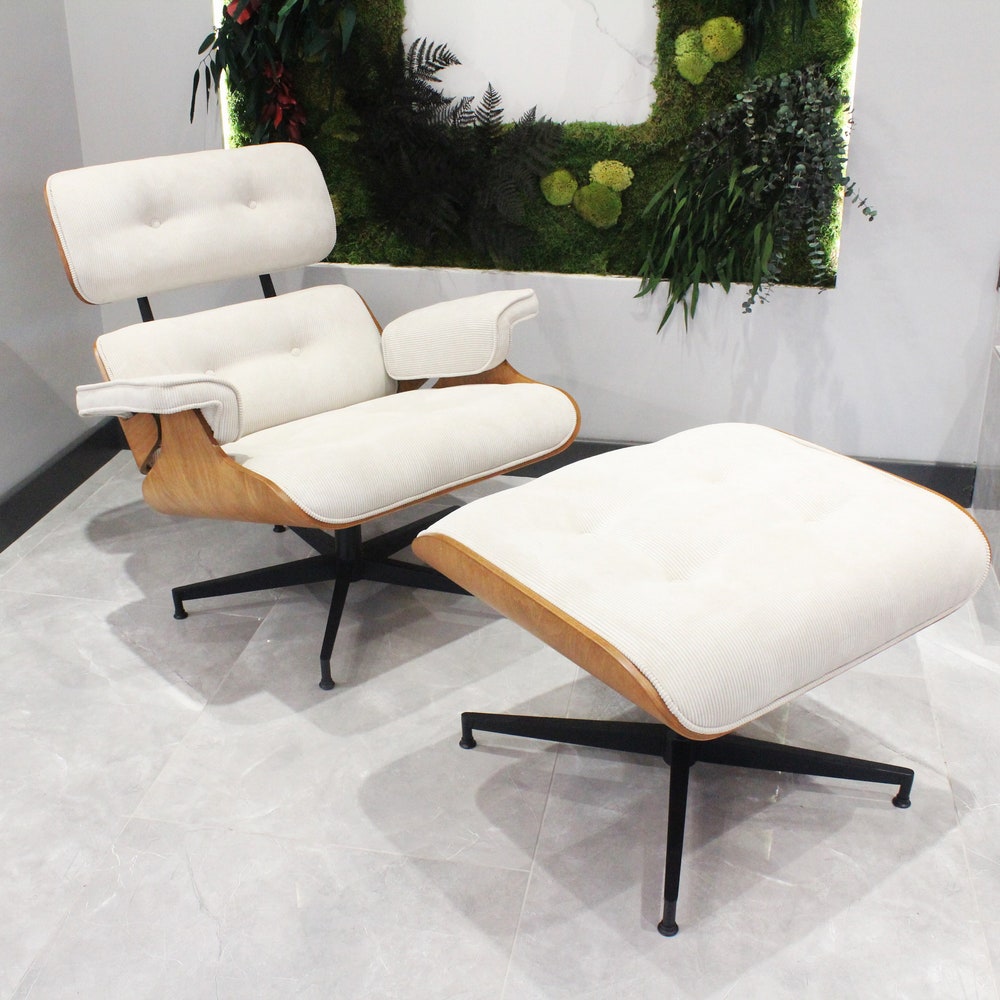 Custom color Classic Chaise Lounge chair with Foot rest Modesto, Eames Puffy Chaise Lounge, holywood chair, Bent wood Armchair