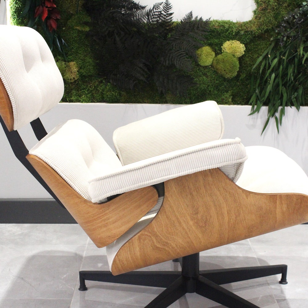 Custom color Classic Chaise Lounge chair with Foot rest Modesto, Eames Puffy Chaise Lounge, holywood chair, Bent wood Armchair
