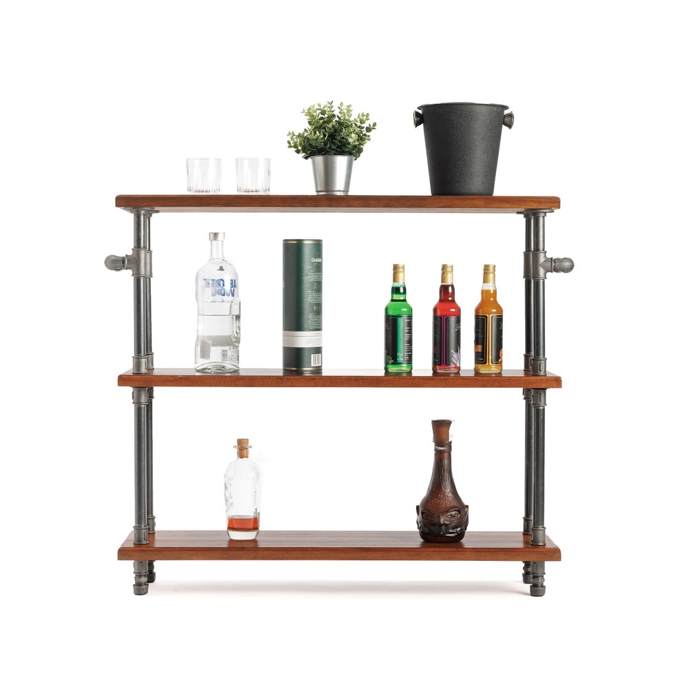 Industrial Wood Kitchen Shelf With Metal Pipe Frame And Solid Beech Wood Top