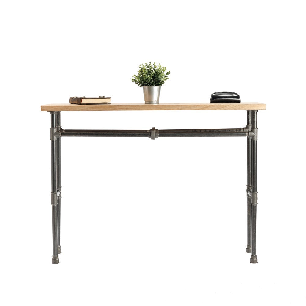 Handmade Industrial Console Table With Solid Wood Top And Pipe Frame For Entryway