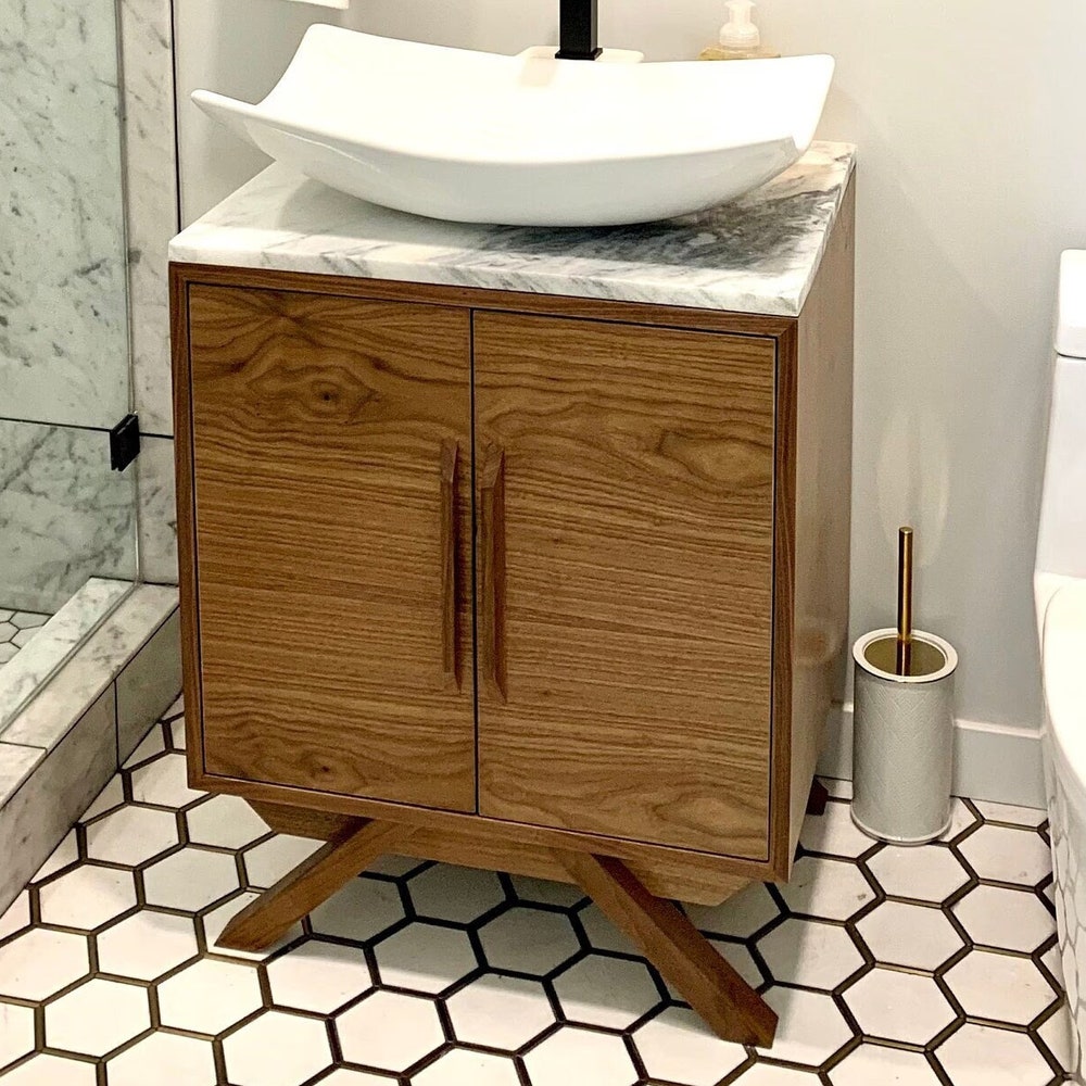 24" Mid Century Bathroom Vanity Cabinet - Single Sink, 2 Doors, No Drawers - Custom to Your Unique Style - For  Home Build or Remodel