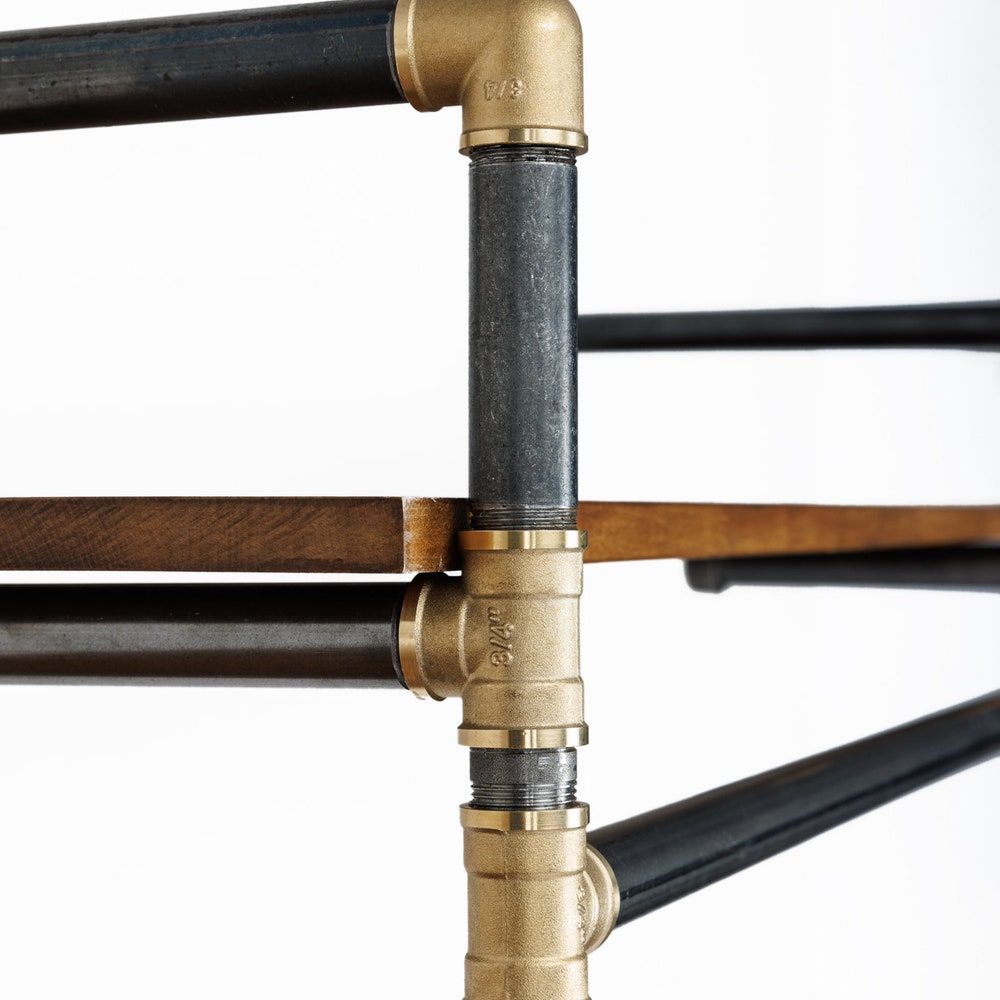 Industrial Wall Mounted Clothing Rack With Shelves And Pipe Frame For Retail Or Home Display