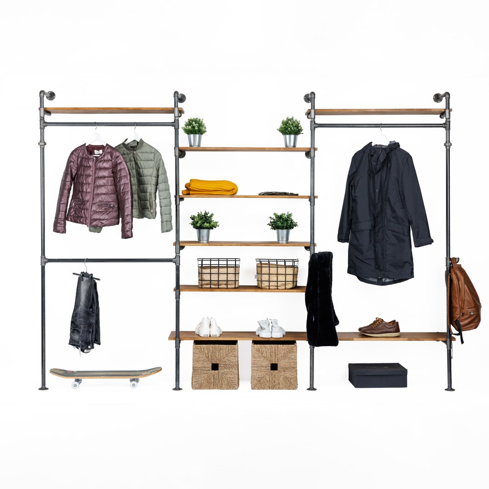 8 in 1 Frame variation Wall Rack, Clothing Rack, Retail Fixture, Garment Rack, Industrial Floating Shelves, Clothing Rack Garment Rack