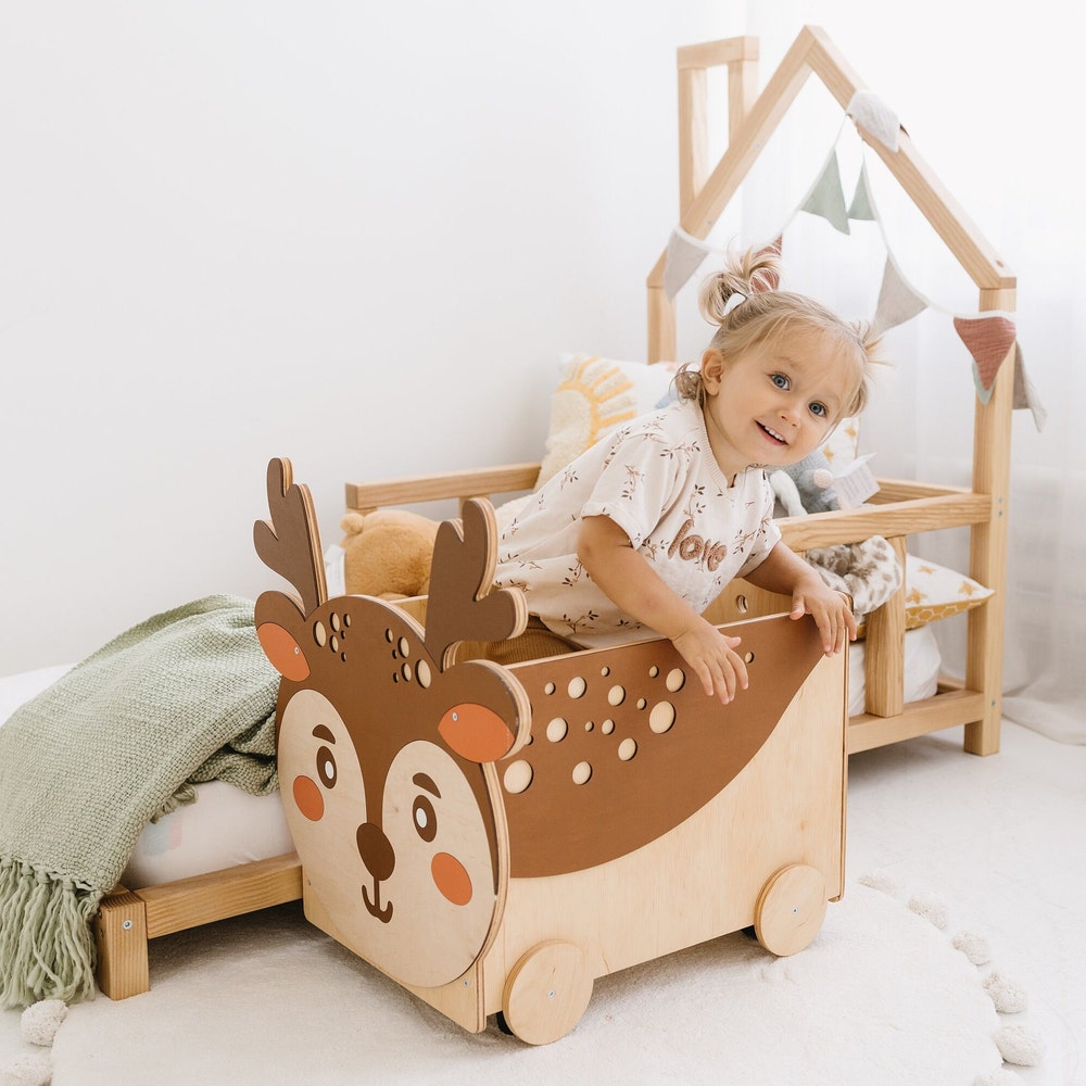 Toy Storage for Girls, Wooden Box on Wheels, Woodland Nursery Decor, Montessori Furniture, Baby Toy Chest, Toddler Gift, Neutral Nursery