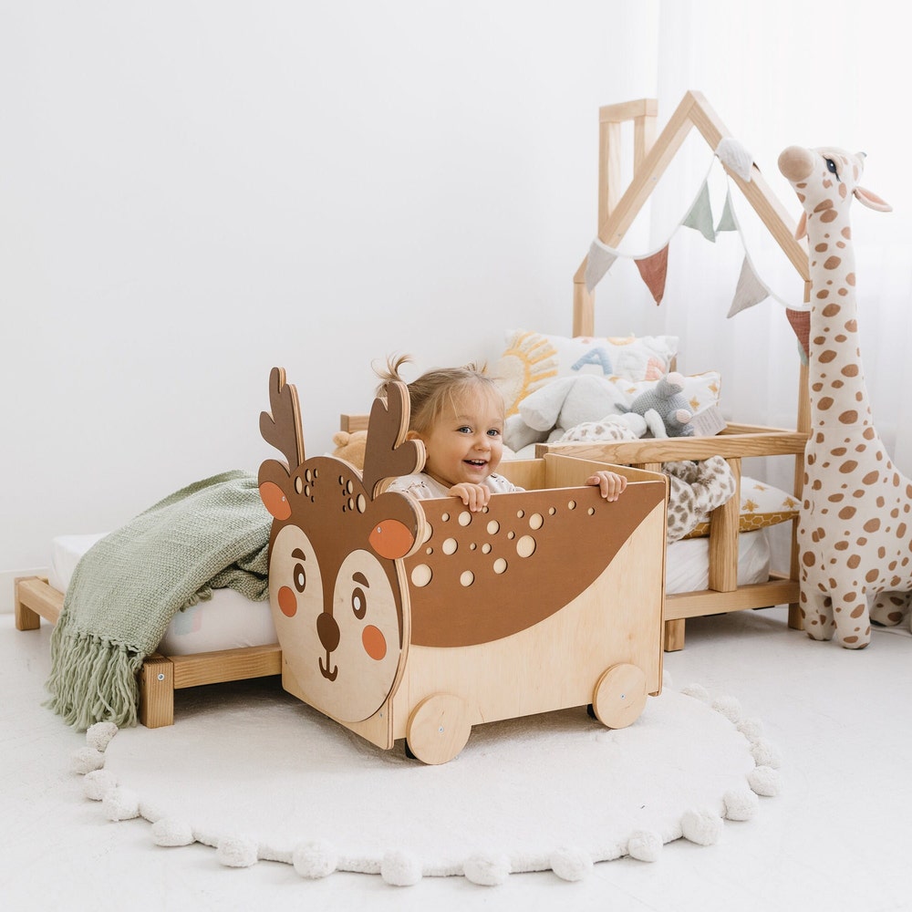 Toy Storage for Girls, Wooden Box on Wheels, Woodland Nursery Decor, Montessori Furniture, Baby Toy Chest, Toddler Gift, Neutral Nursery