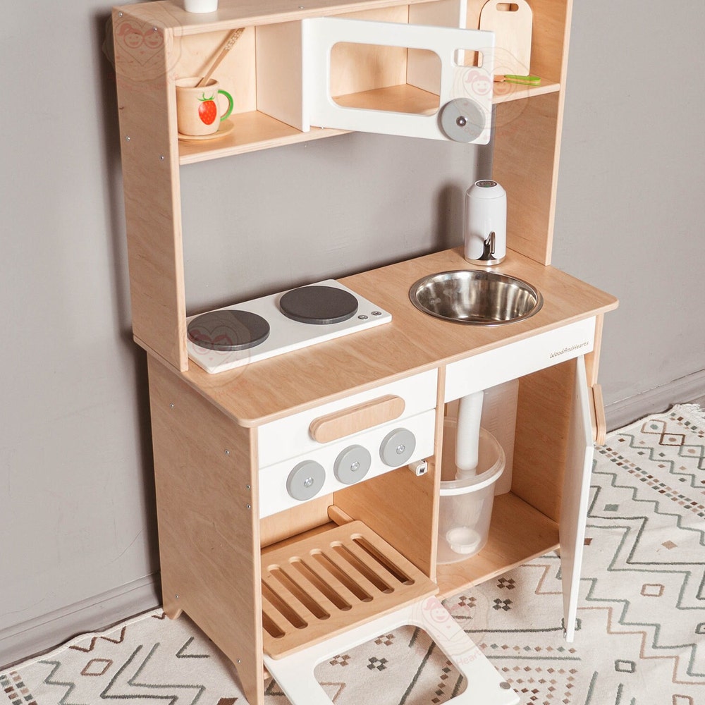 Wooden Toy Kitchen for boys and girls, Play Kitchen for Kids, Preschool playing set, Kitchen Pretend Play for Toddler, Montessori furniture