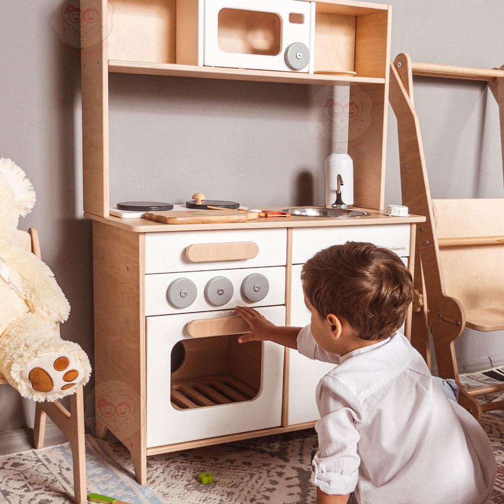 Wooden Toy Kitchen for boys and girls, Play Kitchen for Kids, Preschool playing set, Kitchen Pretend Play for Toddler, Montessori furniture