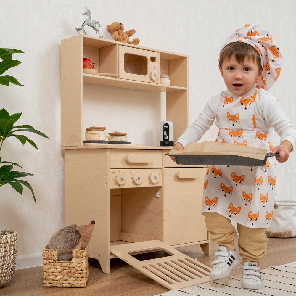Wooden Toy Kitchen for boys and girls, Play Kitchen for Kids, Preschool playing set, Kitchen Pretend Play for Toddler, Montessori furniture