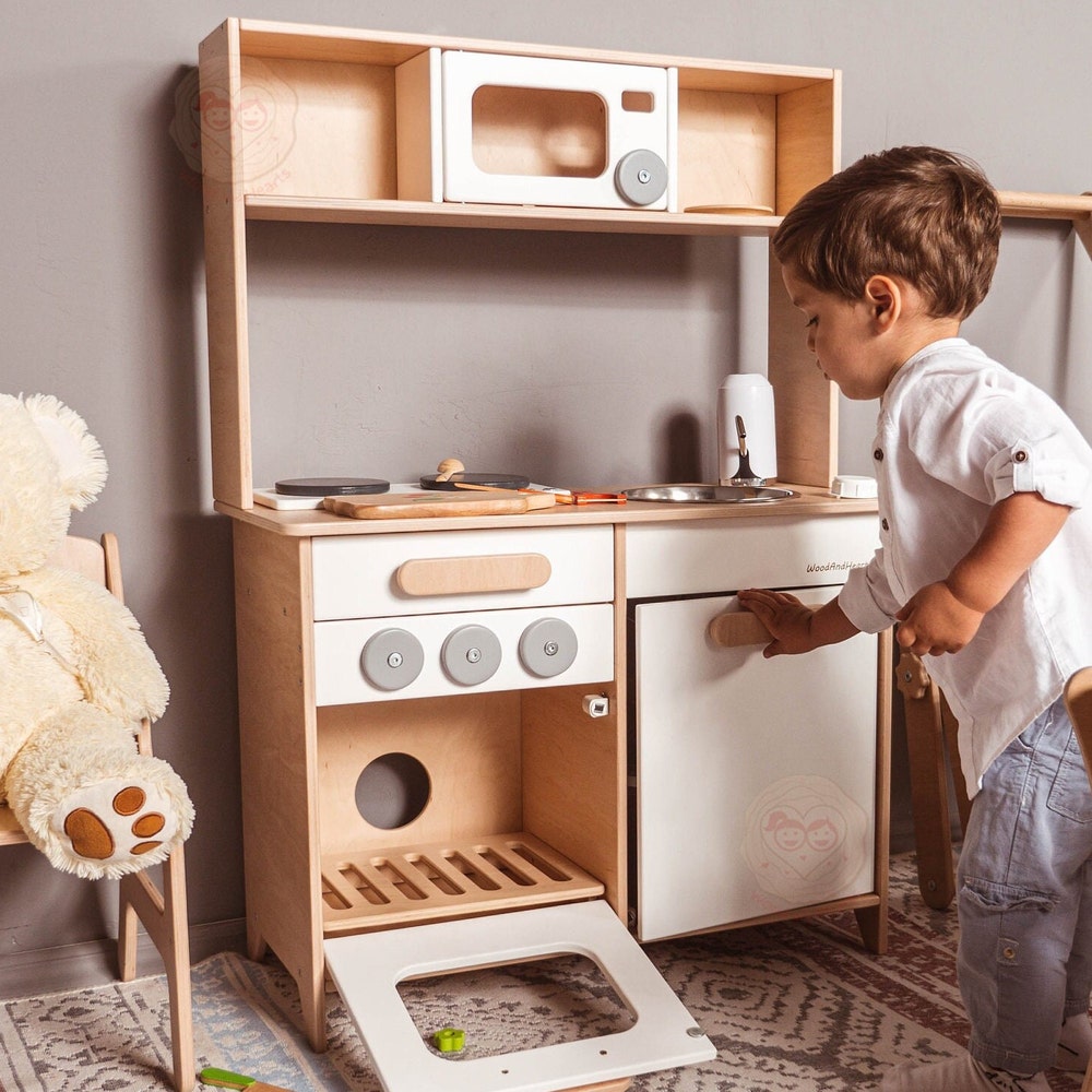 Wooden Play Kitchen for Kids, Toy Kitchen, Kitchen Pretend Play for Toddler, Montessori Eco Toy