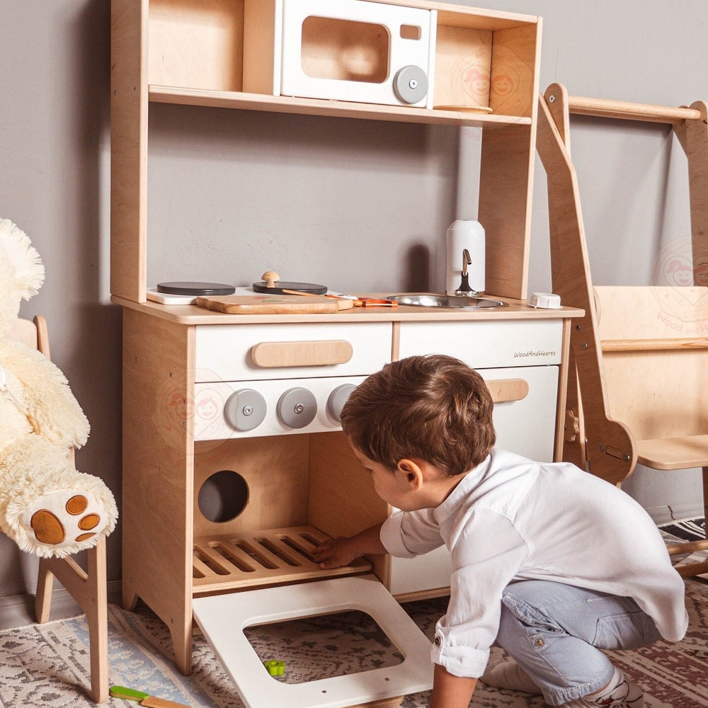 Wooden Play Kitchen for Kids, Toy Kitchen, Kitchen Pretend Play for Toddler, Montessori Eco Toy