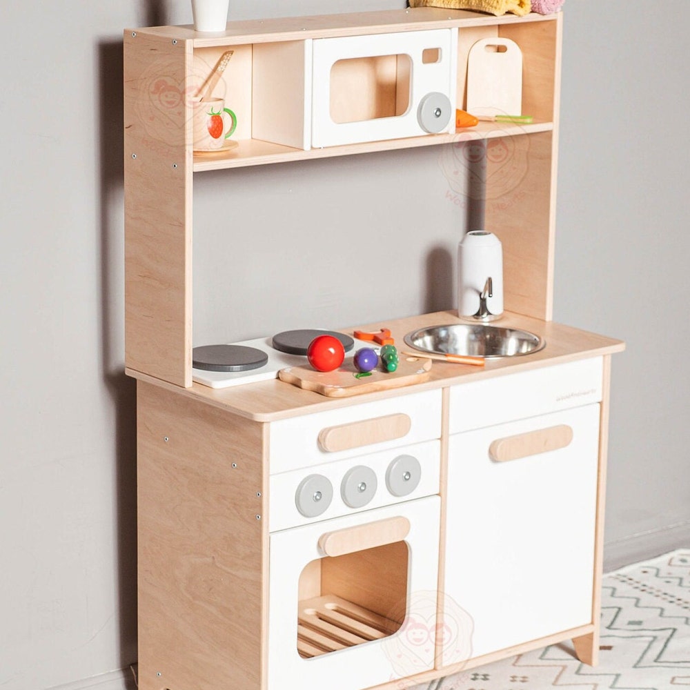 Wooden Play Kitchen for Kids, Toy Kitchen, Kitchen Pretend Play for Toddler, Montessori Eco Toy