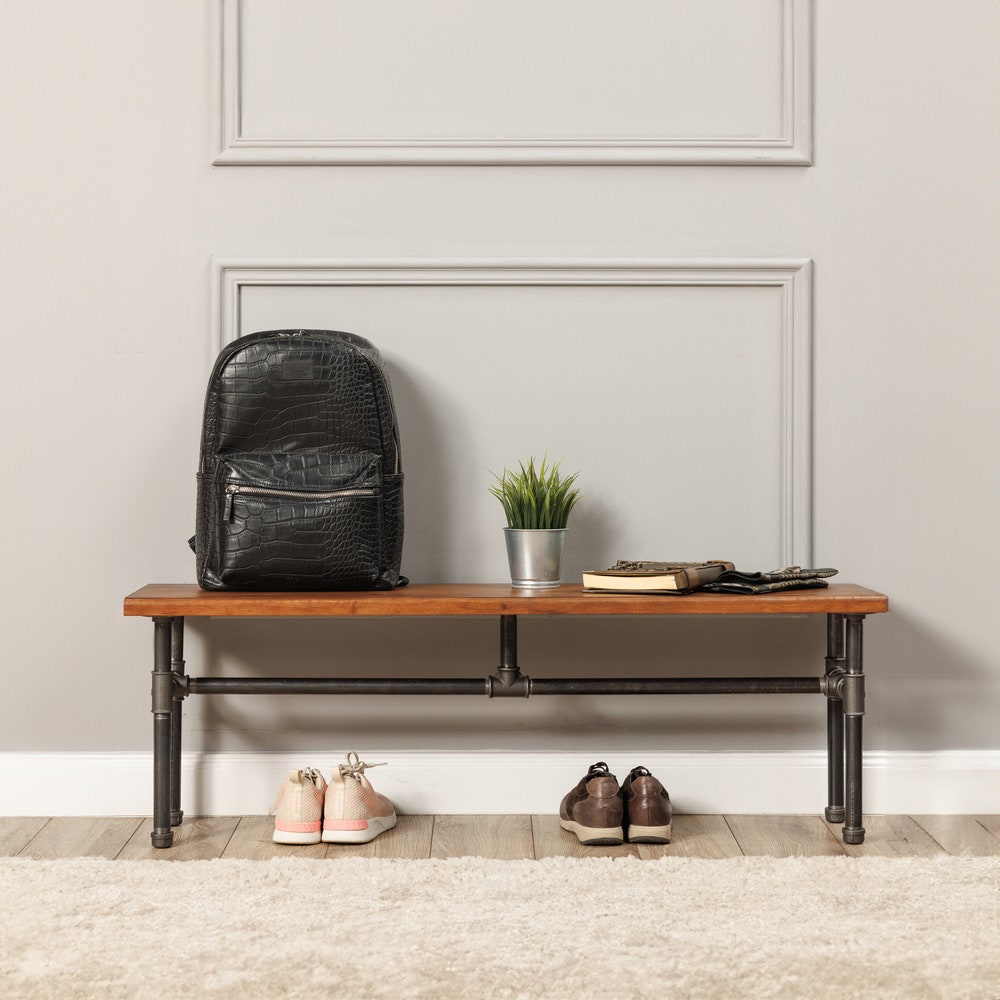 Industrial Reclaimed Wood Bench With Metal Pipe Frame
