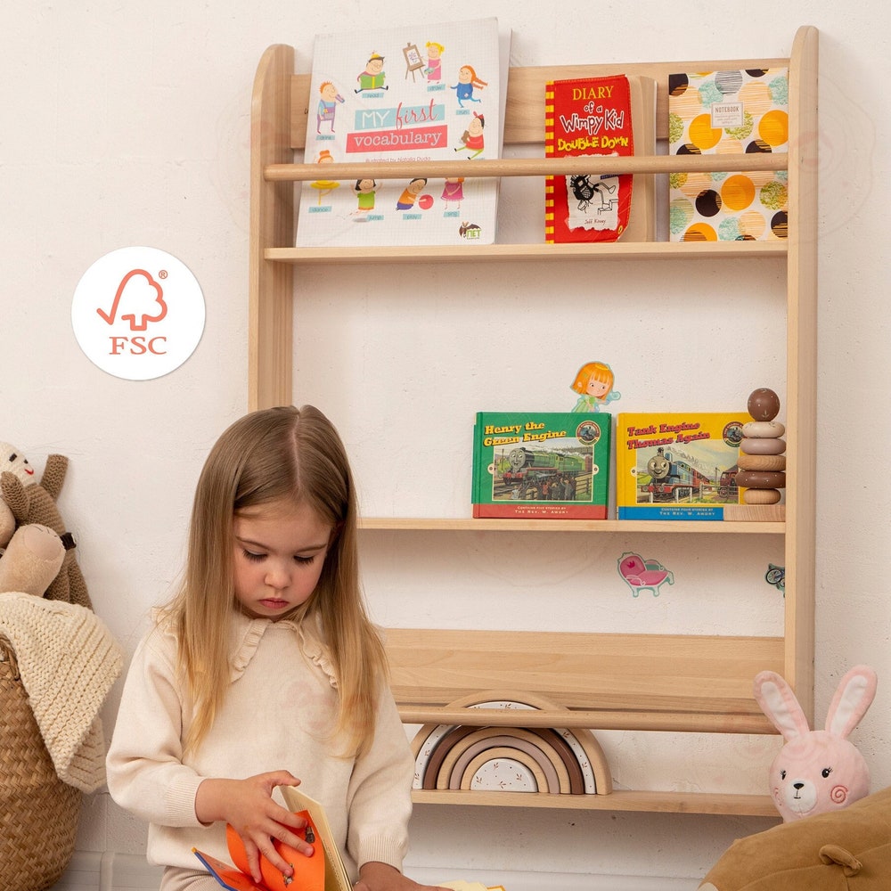 Big Montessori Wall Bookshelf, Plywood Furniture Wall Shelves Book Nook, Waldorf Wood Shelves Child Gift Aesthetic Room Decor