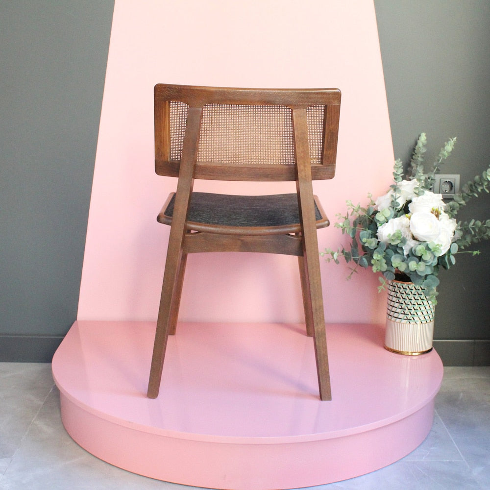 Wooden rattan dining chair, made of hornbeam wood, handmade, special color and fabric options are available.