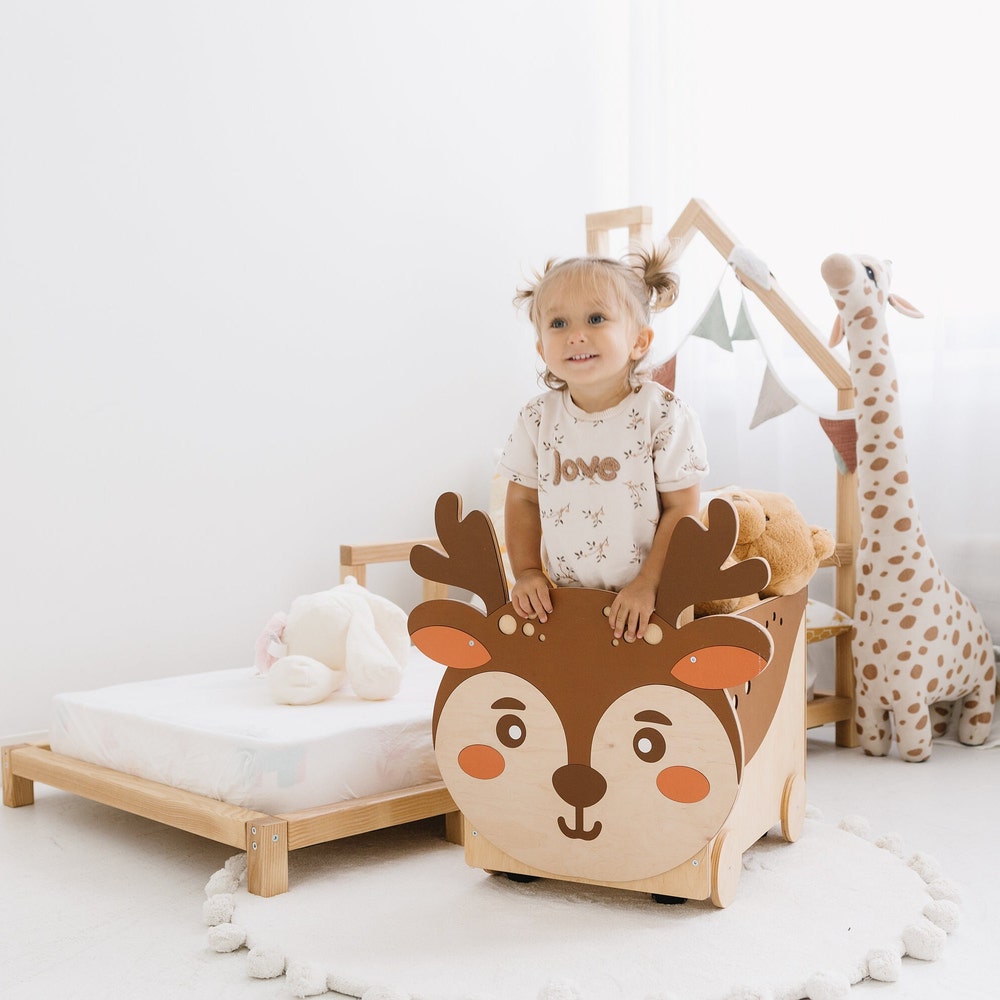 Toy Storage for Girls, Wooden Box on Wheels, Woodland Nursery Decor, Montessori Furniture, Baby Toy Chest, Toddler Gift, Neutral Nursery
